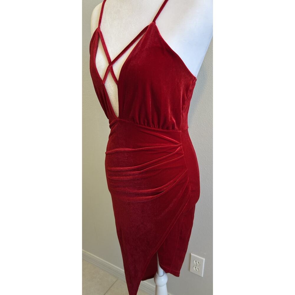 VTG 90s Red Velvet Dress Mini Sexy Goth Prom Party Asymmetric Charlotte RUSSE